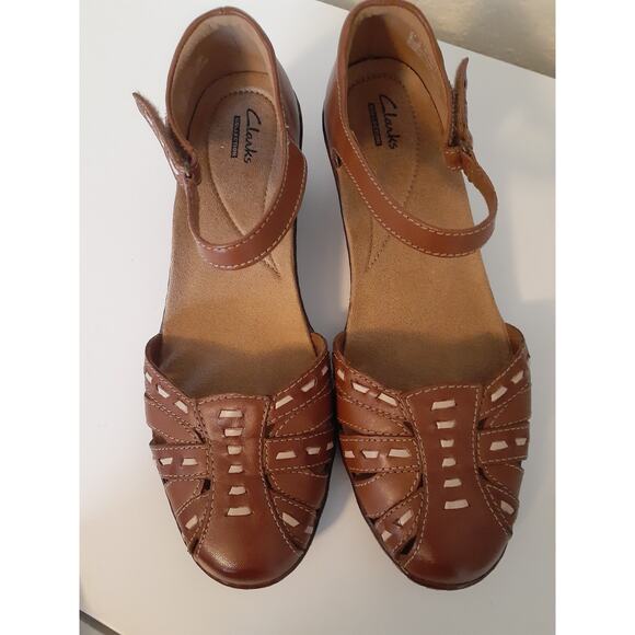 Clarks Collection Brown Leather Ankle Strap Comfort Sandals Shoes 9 Great Cond. - Picture 2 of 6
